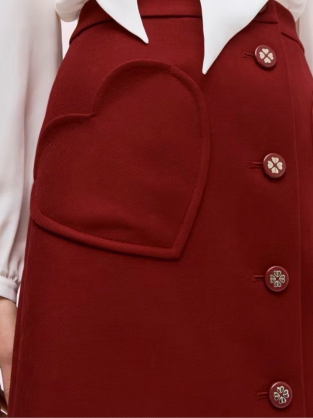 kate spade maroon button-front skirt with gold heart button
